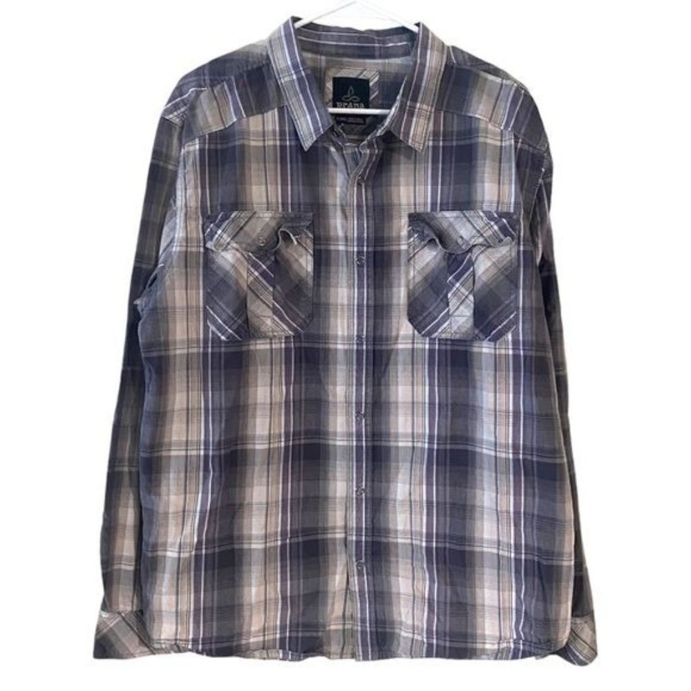 Prana‎ Purple Plaid Long Sleeve Collared Button Down Men’s XL